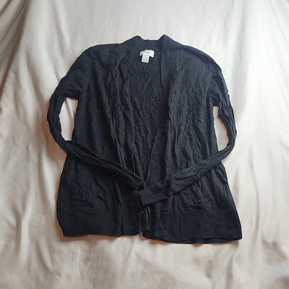 Old Navy Cardigan Sweater Open Front Cable Knit Black Cotton Women's Size Small